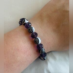 Handmade Purple Faceted and Black-and-White Swirl Bracelet